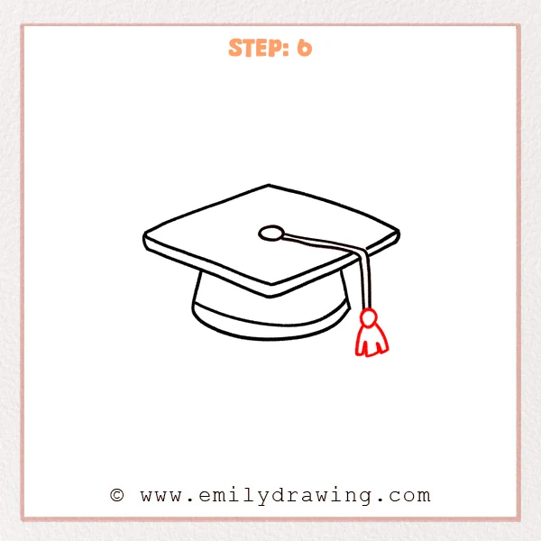 how to draw a graduation hat - Graduation hat drawing with the tassel completed using a small round connector and short tassel strands at the bottom.